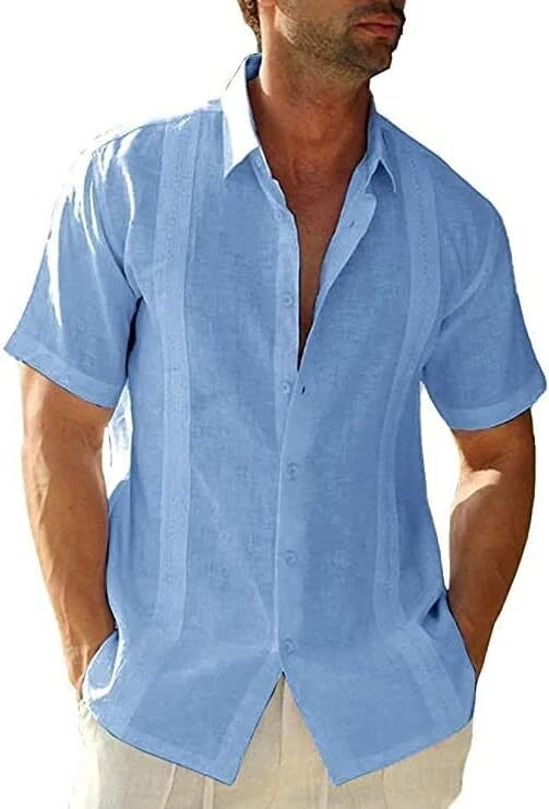 Винтажная мужская хлопковая льняная рубашка Guayabera с коротким рукавом на кубинских пуговицах - Изображение 4 из 4