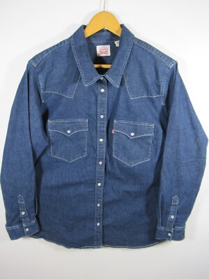 Levi's Pearl Snap Western Denim Shirt Women Plus Size 3X Blue