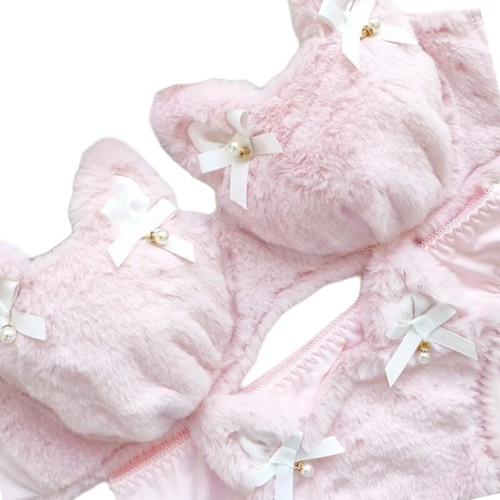 Cartoon Anime Lingerie Cute Soft Underwear Comfortable Plush Bra Panty Set - Picture 6 of 16