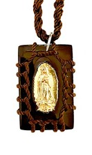 Collar Escapulario Virgen Nuestra Señora de Guadalupe Marrón Cuerda Madera Escapulario
