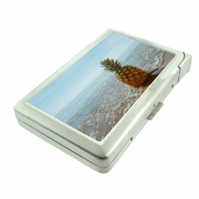 Beach Pineapple Em3 100's Size Cigarette Case with Built in Lighter Metal Wallet