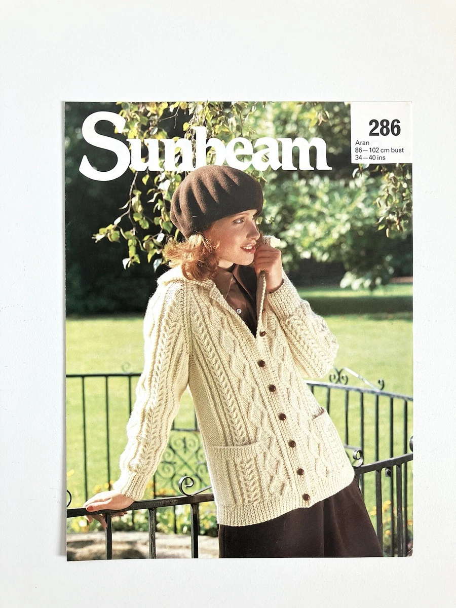 Sunbeam 286 original vintage instrucciones de punto para chaqueta con patrón Aran