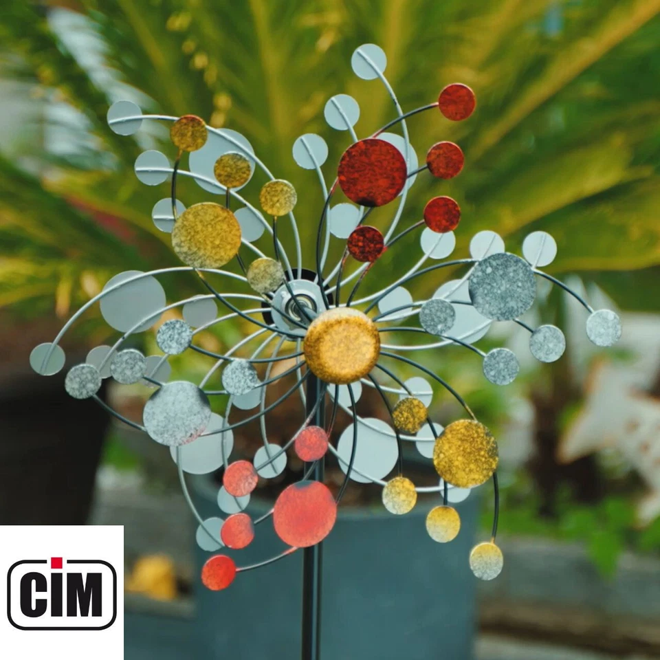 CIM Doppelwindrad Confetti Gold Gartendeko Ø35cm x 130cm wetterfest Metall - Bild 3 von 3