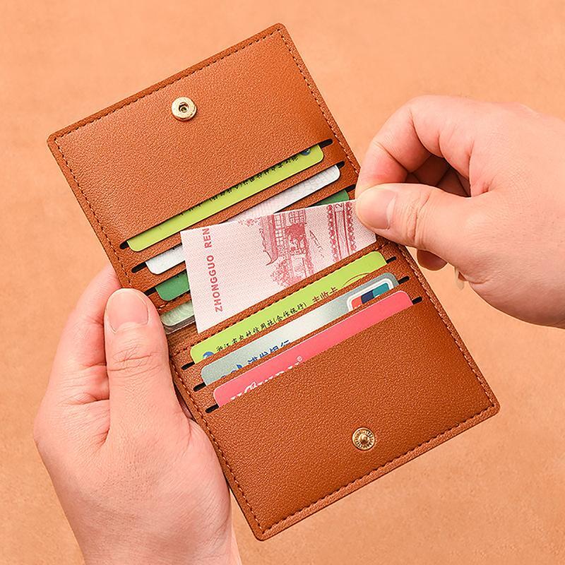 Slim Leather Button Credit Card Holder for Men - Modern Multicolor Mini Wallet  