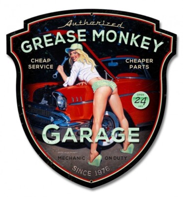 Grease Monkey Garage Chevy Belair 50s Pin Up Retro Metal Sign Blechschild Schild