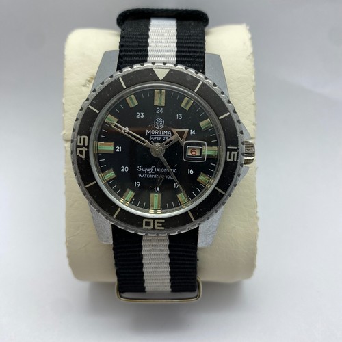 Skin Diver Vintage Mortima Superdatomatic Black Dial French Diver Watch 1970s - Picture 7 of 11