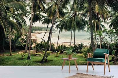 3D Palm Trees Sea Tropical Landscape Self-adhesive Removable Wallpaper Murals