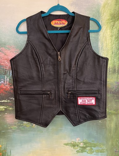 VTG 80s Mas Leather Vest Medium Black Retro Biker