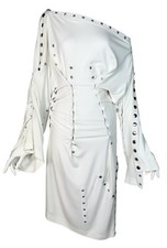 S/S 2003 Dolce & Gabbana Runway White Snap Up Off Shoulder Adjustable Dress