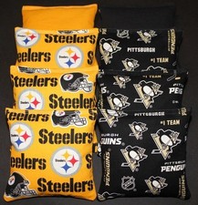 All Weather made w STEELERS PENGUINS Fabrics Cornhole Bean Bags 8 ACA RegBags