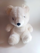 Vintage SWIB Plush White Teddy Bear 1986 Stuffed Animal Black Eyes  Nose Seated