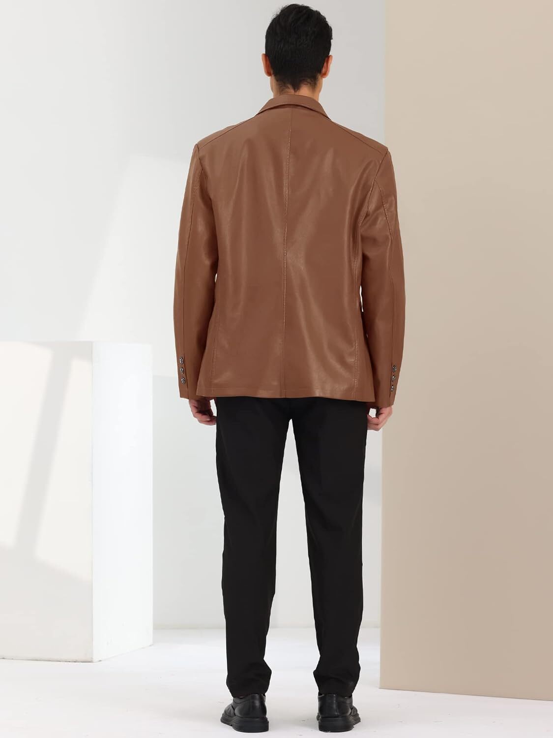 Lars Amadeus Men's Faux Leather Blazer Slim Fit Notched Lapel Formal