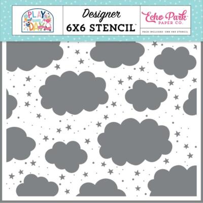 Crafts EP 6X6 Plastic Stencil Play All Day Girl Cloudy Sky Clouds Stars Dots