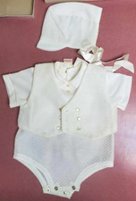 VINTAGE Madonna Boys Christening Set - Vest, Bonnet,  Bodysuit Outfit 1980
