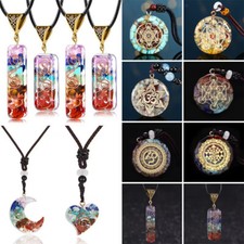 7 Chakra Orgone Natural Stones Pendant Healing Crystal Energy Gravel Necklace