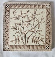 ANTIQUE PLANT & BIRD DESIGN 19TH CENTURY 6 INCH TILE AESTHETIC