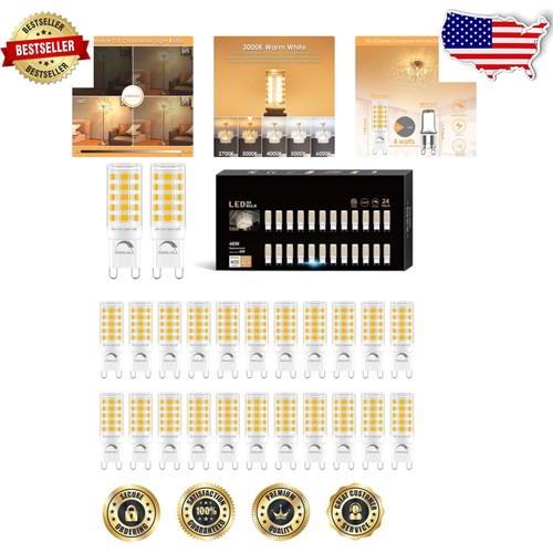 ETL Certified 24-Pack G9 Dimmable LED 3000K Bulbs, 360° Beam Angle, Warm White