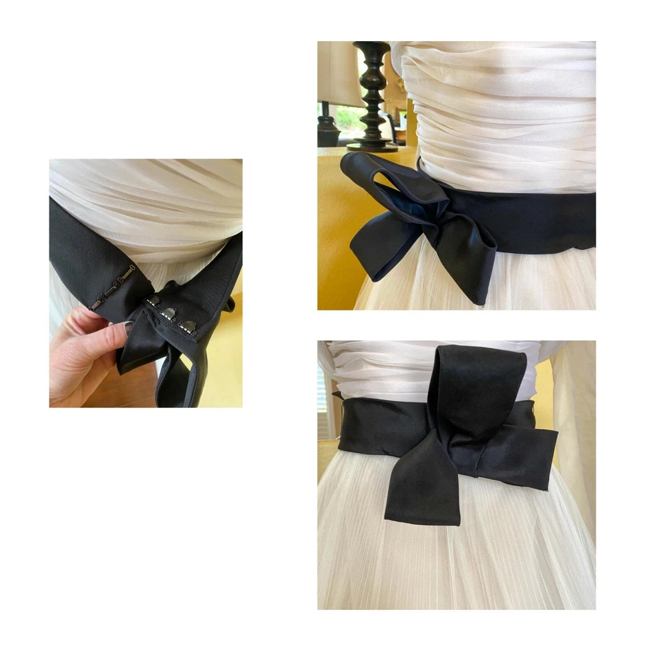 Carolina Herrera Tulle Layered Wedding Gown Couture Black White Off The Shoulder - Image 4 of 4