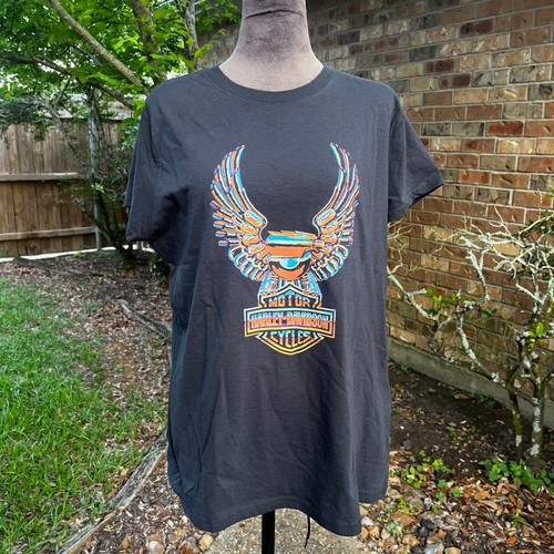 HARLEY DAVIDSON MOTOR CYCLE WINGS TEE SHIRT WOMENS SZ L - Picture 2 of 4