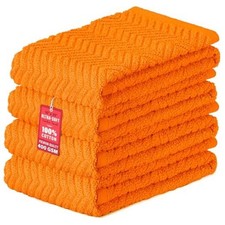 100 Cotton Kitchen Towels, 15" x 25" Absorbent Dish Towels 4 Pack - Orange