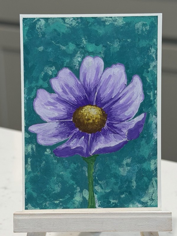 Original ACEO Acrylic Nature Purple Cosmos Flower Study #2, 2.5” x 3.5” by Sykes