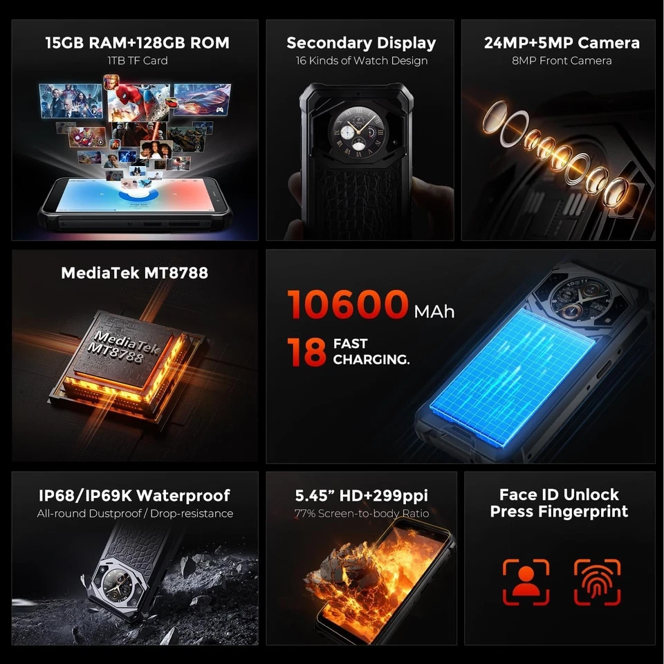 Smartphone Rugged FOSSiBOT F101 PRO – 10.600 mAh, IP68, 15+128 GB, Display Retro - Immagine 3 di 4