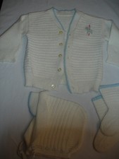 VTG.1960'S UNBRANDED BABY BOY SWEATER,HAT AND BOOTIES,6 TO 9 MO.