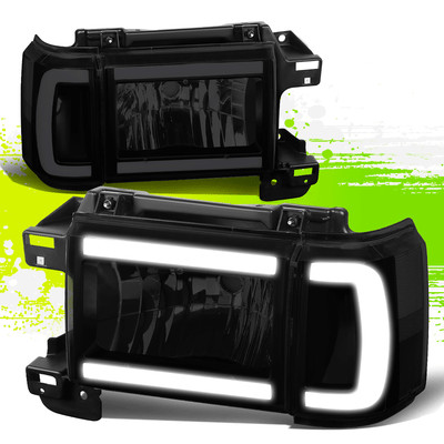 LED DRL Headlight Lamps for Ford F150 F250 F350 Bronco 87-91 Smoked Clear Pair