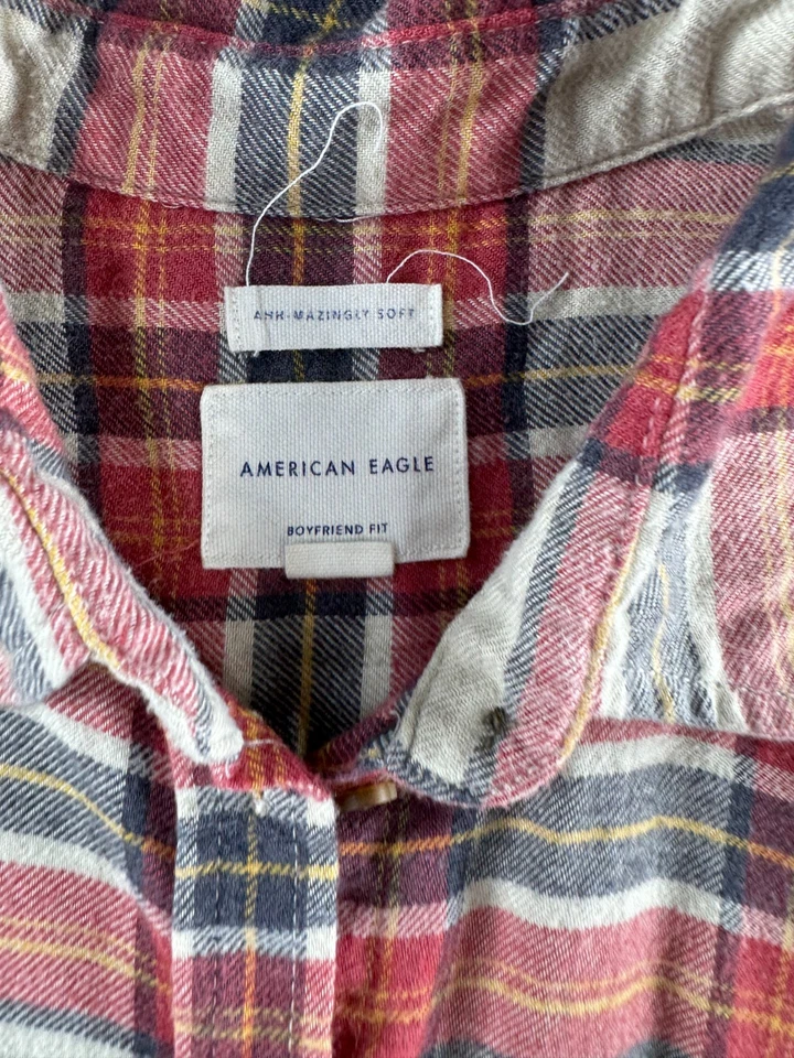 American Eagle Ahh-Mazingly Flannel Shirt Soft Boyfriend Fit Plaid Womens XL - Image 2 of 4