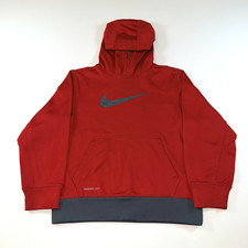 Nike Therma Fit Youth Logo Red Hooded Pullover Sweatshirt Boys Size Medium - EUC