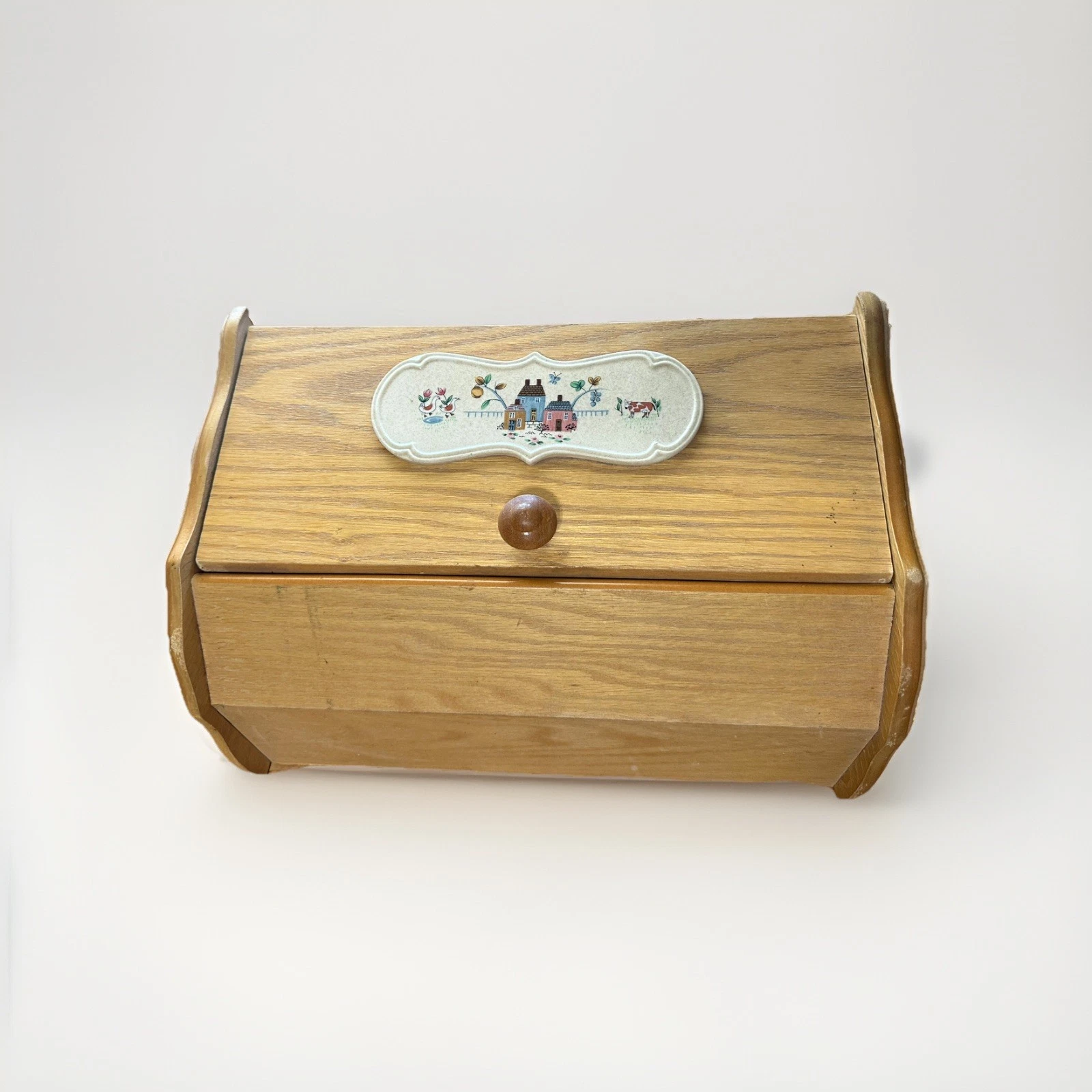 Vintage International Heartland Wooden Bread Box Folk Art RARE HTF *SEE ALL PICS