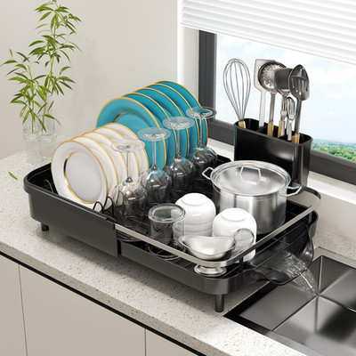 Klke Expandable Dish Drying Rackdish Rack For Kitchen Counter-Dish Drainer