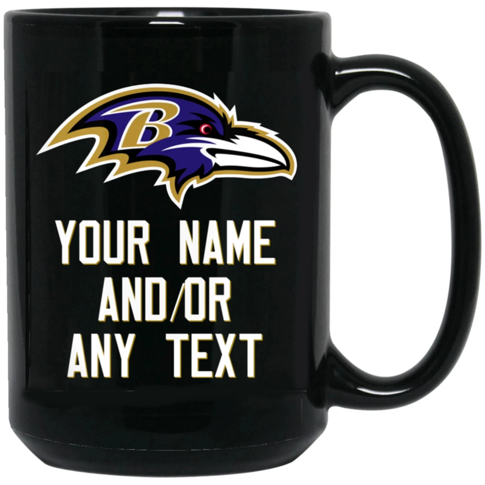 Custom Personalized Baltimore Ravens WHT-GLD Black Ceramic Coffee Mug Cup