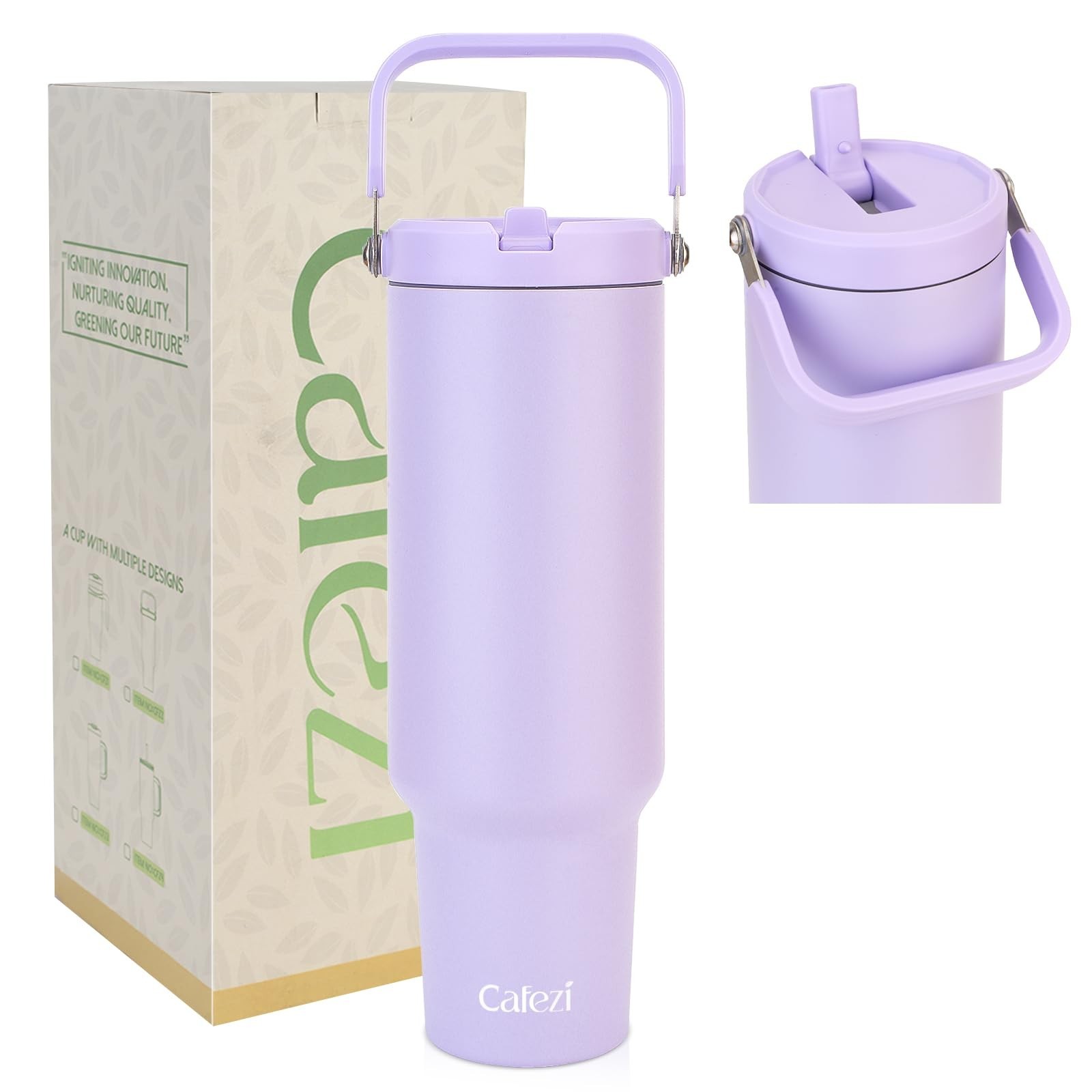 , Stainless Steel Water Bottles With Flip Straw A...