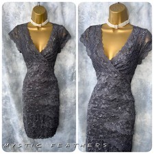MARINA Grey Lace Sequin Cocktail Dress Size 10 UK V Neck Bodycon Party Occasion