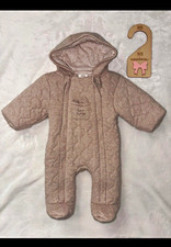 Mamas & Papas Newborn Beige Quilted Hooded Zip Snowsuit