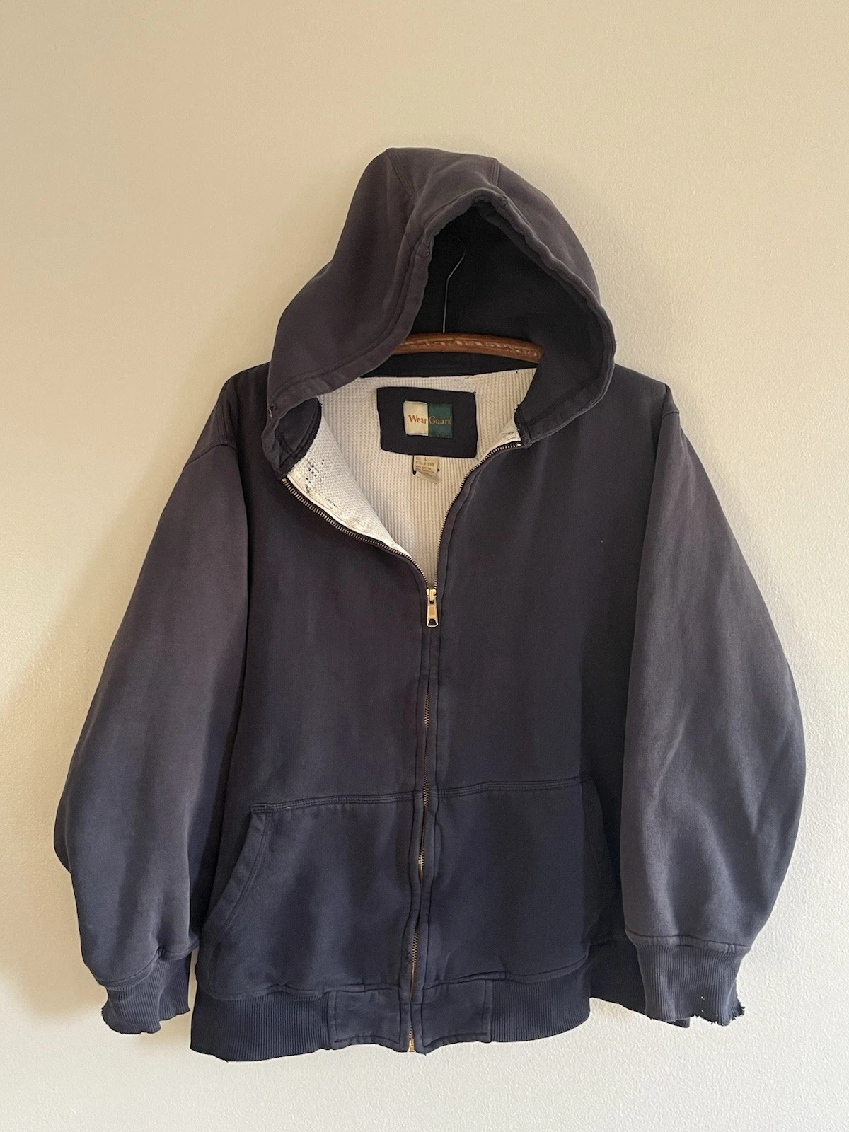 Vintage Hoodie Thermal Lined Sun Faded Distressed Zip 90s Navy Camber Wearguard
Opens in a new windo