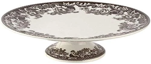 Plato de pastel con patas de 10,5 pulgadas Spode Delamere Collection, porcelana - marrón Foto 4 de 4