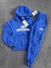 Image of Junior Boys Nike Tracksuit Hoodie And Joggers Blue White Small RRP £80 NEW