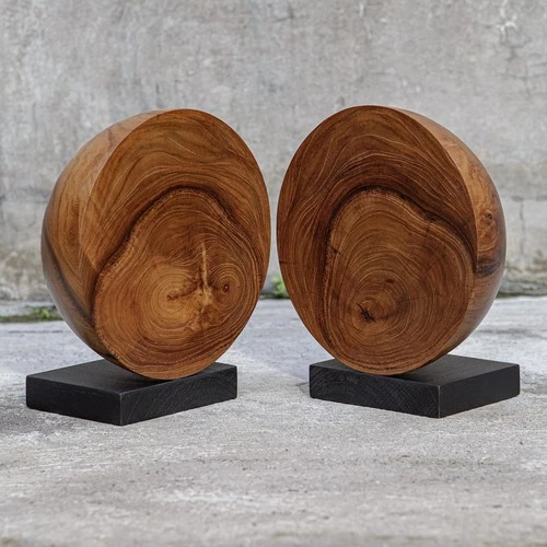 Uttermost 17128 Teak And Noir 8"W Teak Wood Bookends - Set of 2 - Black - Picture 3 of 4