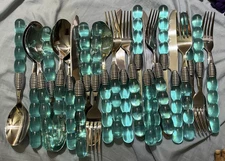 23 Piece Cutlery Set Stainless Steel Blue Plastic 8 Spoons, 8 Forks, 7 knifes
