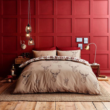 Image of Stag Check Reversible King Duvet Cover Set with Pillowcases Natural