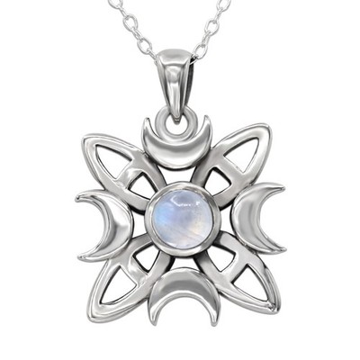 Witches Knot Pendant Necklace -.925 Sterling Silver Moonstone Protection Jewelry