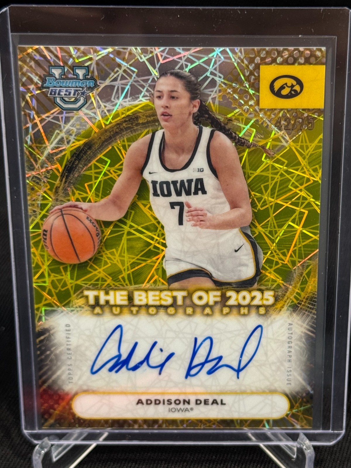 2025-26 Bowman Best U Addison Deal Yellow Laser Auto #/75 Iowa Hawkeyes