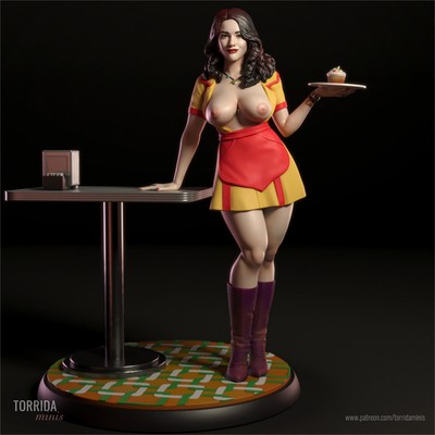 Max Without Bra 2 Broke Girls C2 Unpainted 3D Printing Resin Kits Figure Model