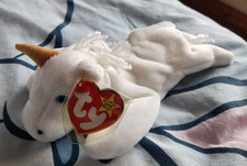 TY BEANIE BABY MYSTIC - UNICORN WITH TAN HORN WOOL MANE & TAIL - MINT - RETIRED