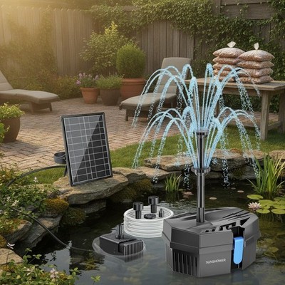 Solar Brunnen Set 8W mit Akku & 8 Sprühmodi für Teiche Vogeltränken