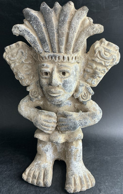 Vintage Concrete Sculpture Planter Maize Sacred God of Corn Aztec Maya 10'' Heavy