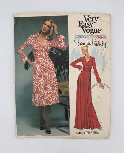 Very Easy Vogue 1976 Sew Pattern #1549 Wrap Dress Size 12 Bust 34 Hip 36 Cut - Picture 1 of 2