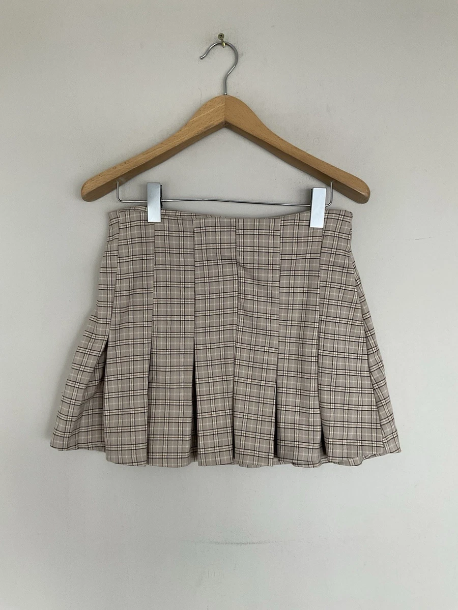Minifalda plisada a cuadros gingham marfil Bershka Y2K talla L
